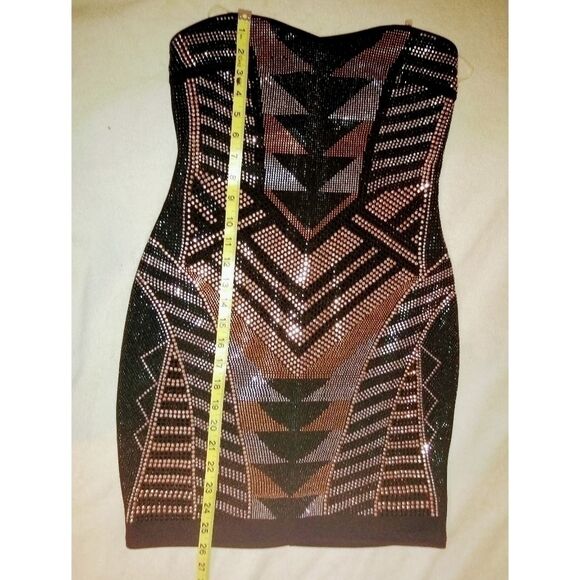 Crystal Doll Abstract Studded Strapless Bodycon Metallic Cocktail Dress - Picture 10 of 11